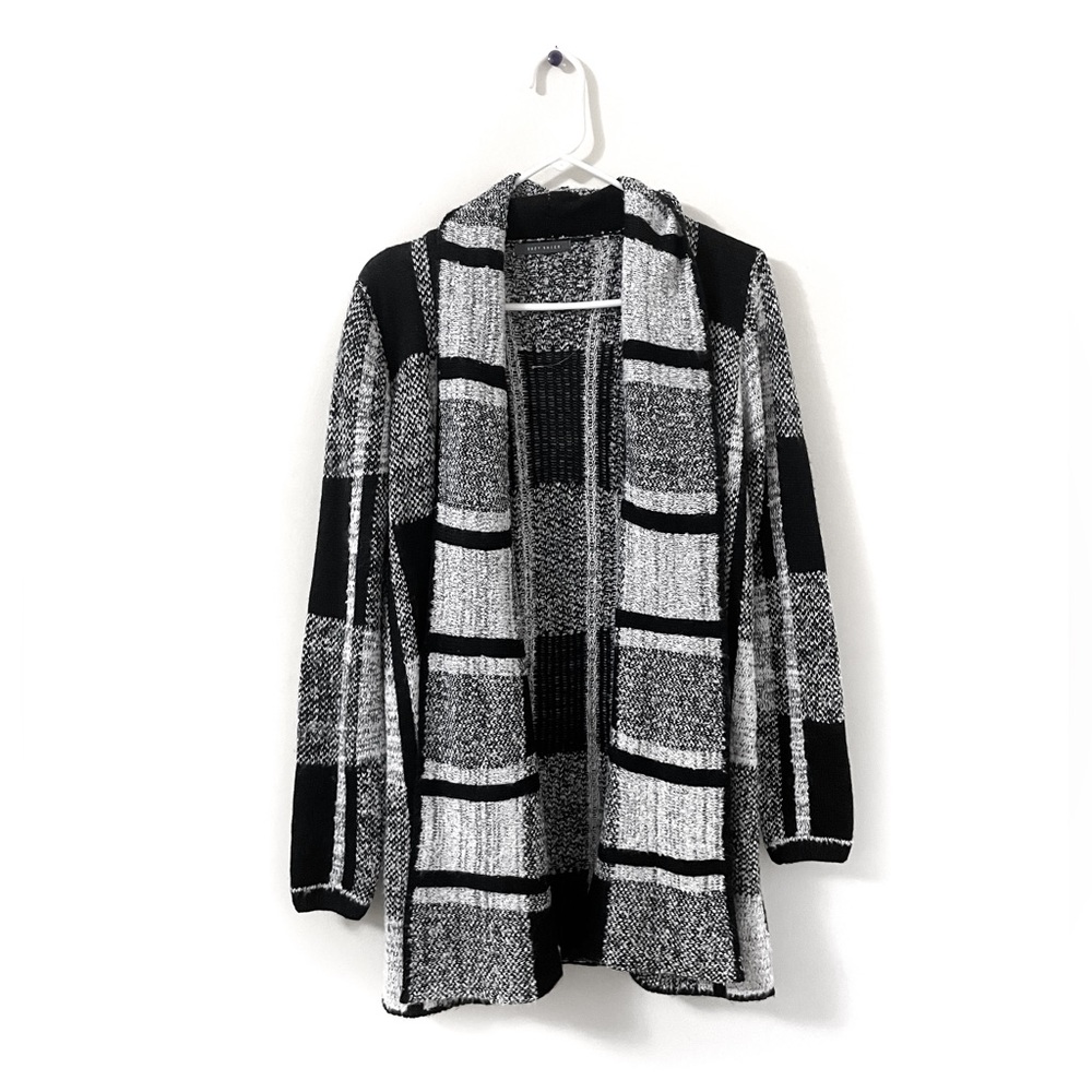 Black and White Plaid Checkered Pattern Cardigan